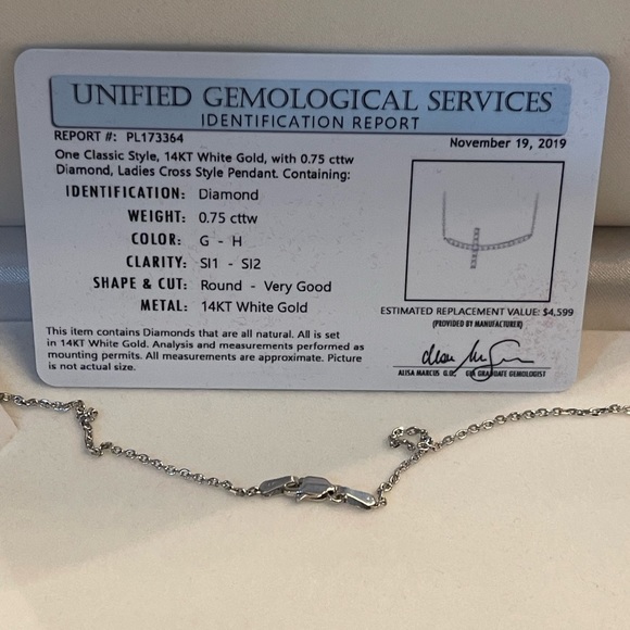 20” 14k White Gold and Diamond Curved Cross NEW never worn! - Picture 3 of 8